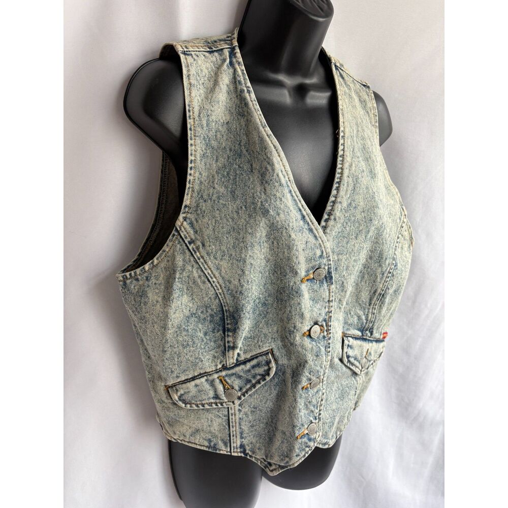Vintage Jordache Denim Vest Light Acid Wash Size S Biker Retro Western Cotton - Picture 4 of 11